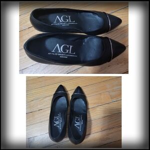 AGL Black Leather Heels, Size 38 1/2